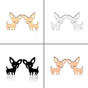 Detail showing Chihuahua stud earrings in gold, silver, black and rose gold finishes