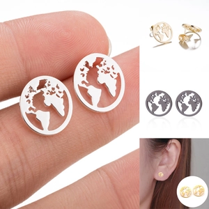 Weltkarte Hohl Ohrstecker Edelstahl Geometrisch Rund Erde Reise Schmuck Für Frauen Minimalistische Persönlichkeit