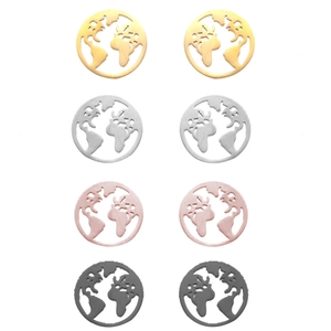 Set mit vier hohlen Globus-Ohrsteckern aus Edelstahl in Gold, Silber, Roségold und Schwarz