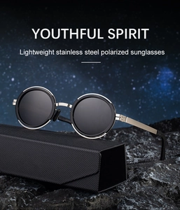 Lunettes de soleil rondes polarisées avec monture en acier inoxydable et étui pliable