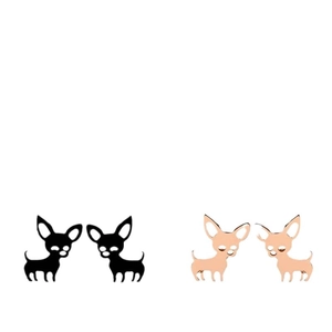 Cute Chihuahua stud earrings in 18K gold and black finish for women animal jewelry