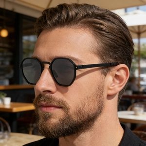 Close-up of polarized octagonal men's sunglasses for outdoor driving and fishing
