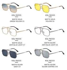 Vue détaillée de six lunettes aviateur carrées en métal avec verres colorés en grille