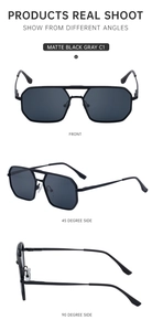 Trois angles de lunettes de soleil aviateur carrées noir mat avec branches métal