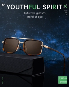 Polarized square sunglasses featuring tortoise frame and gold metal accents on case