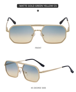 Détail de lunettes aviateur or mat avec double pont et verres dégradés jaunes