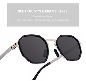 Detail of square polarized sunglasses with high-quality plastic steel frame and silica gel