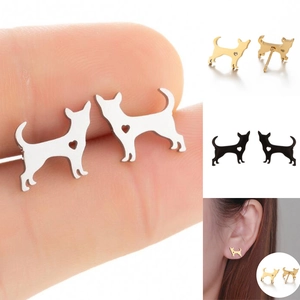 Orecchini A Lobo Cane Chihuahua In Acciaio Inossidabile Con Cuore Traforato Gioielli Silhouette Animale Per Donne Ragazze