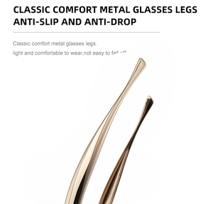Detail of lightweight golden metal sunglasses temples with anti-slip and anti-drop design