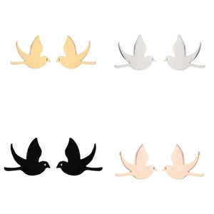 Set aus vier Edelstahl-Vogel-Ohrsteckern in Gold, Silber, Schwarz und Roségold