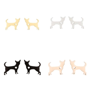 Set di 4 orecchini a lobo chihuahua in acciaio inox con cuore traforato oro e argento