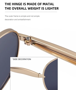 Detail of premium metal hinge and lightweight gold frame on retro toad sunglasses