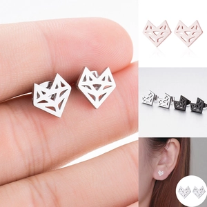 Minimalistische Geometrische Fuchs Ohrstecker Edelstahl Hohl Origami Tier Ohrschmuck Für Damen