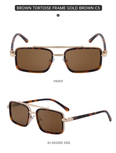 Front and 45-degree side views of brown tortoise frame polarized rectangle sunglasses
