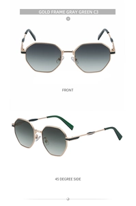 Vue détaillée des lunettes de soleil octogonales en métal doré avec verres dégradés