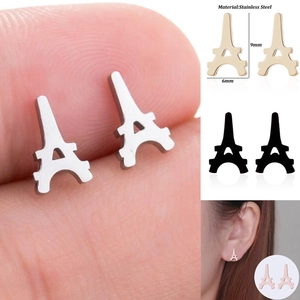 Stainless Steel Eiffel Tower Stud Earrings Geometric Hollow Out Paris Landmark Jewelry For Women Minimalist Fashion Accessory