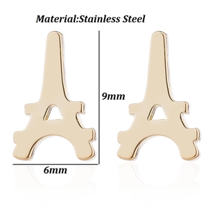Eiffel Tower shape stainless steel stud earrings in gold with 9mm height details