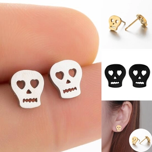 Stainless Steel Skull Stud Earrings Heart Eye Hollow Out Halloween Gothic Punk Jewelry For Women Men