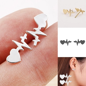 Edelstahl Herz EKG Ohrstecker Minimalistische Herzschlaglinie Polierter Trendiger Schmuck Geschenk Für Frauen