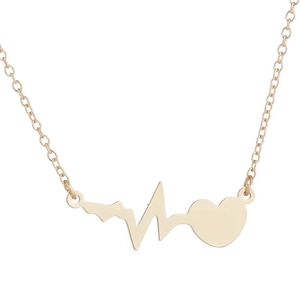 Collana Con Ciondolo A Cuore EKG Battito Cardiaco Acciaio Inossidabile Placcato Oro 18K Gioielli Per Donna