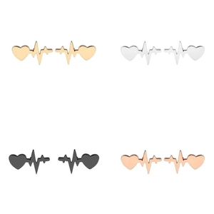 Minimalistische Herzschlag-Ohrstecker in Gold, Silber, Schwarz und Roségold-Finish