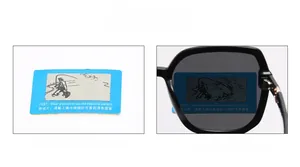 Polarization test card view through black square frame sunglasses showing fishing pattern