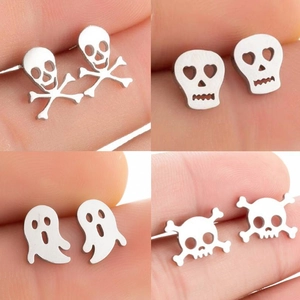 Gothic Skull Ghost Stud Earrings Stainless Steel Hollow Punk Halloween Jewelry Personalized Fashion Accessories