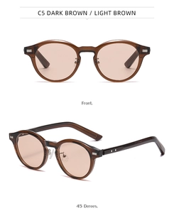 Vues de face et de profil à 45 degrés des lunettes de soleil rondes rétro marron