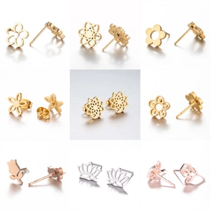 Lot de 9 paires de boucles d'oreilles fleurs en acier inoxydable or argent et rose doré