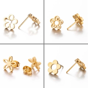 Lot de boucles d'oreilles fleurs en acier inoxydable doré avec quatre designs floraux
