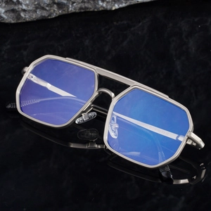 Lunettes de soleil carrées en métal pour hommes avec double pont et protection UV