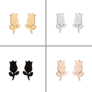 Détails des boucles d'oreilles tulipes en finitions or, argent, noir et or rose