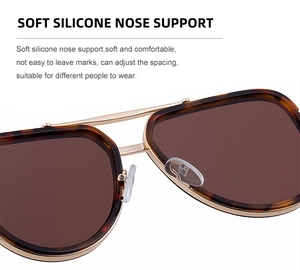 Detail of soft silicone nose pads on tortoise shell aviator sunglasses for a comfortable fit