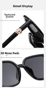 Detail view of square sunglasses featuring golden hexagonal temple accents and nose pads