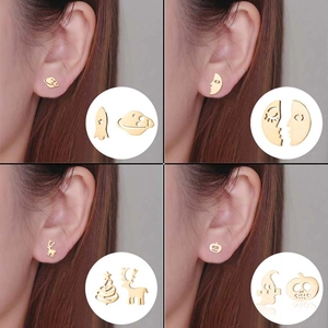 Gold stainless steel stud earrings set with Halloween ghost, pumpkin, and space designs
