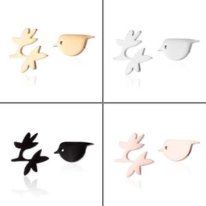Detailed set of bird-shaped stud earrings in gold, silver, black, and rose gold finishes