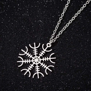 Silberne Edelstahl-Halskette mit Wikinger Vegvisir Kompass Schneeflocken Anhänger