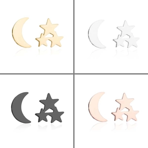 Polished stainless steel star and moon earring set in gold, silver, black, and rose gold