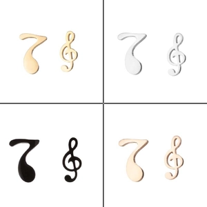 Polished asymmetric musical note stud earrings in gold, silver, black and rose gold finishes