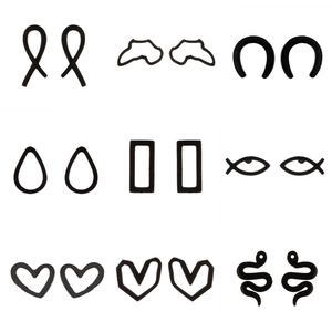 Set of 9 pairs of matte black asymmetric stainless steel stud earrings in geometric shapes
