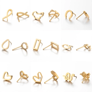 9 pairs of geometric stainless steel stud earrings in heart snake and drop shapes