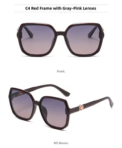 Detailed front and side views of wine red square polarized sunglasses for women