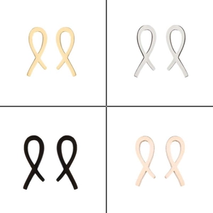 Polished stainless steel ribbon stud earrings in gold, silver, black, and rose gold