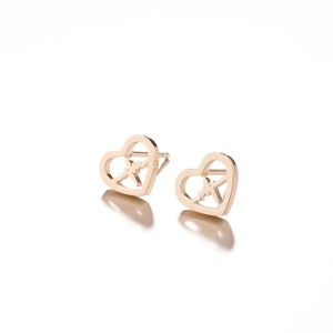Gold plated stainless steel heart earrings featuring a minimalist ECG heartbeat design