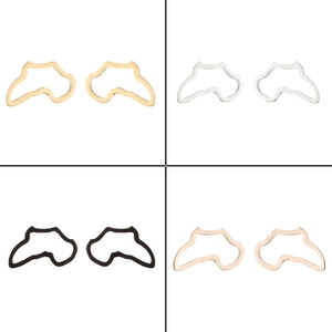 Detail of minimalist wave-shaped asymmetric earrings in gold, silver, black, and rose gold