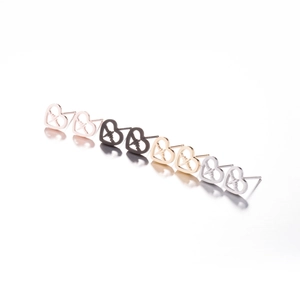 Set of four stainless steel heart stud earrings in gold, rose gold, silver and black