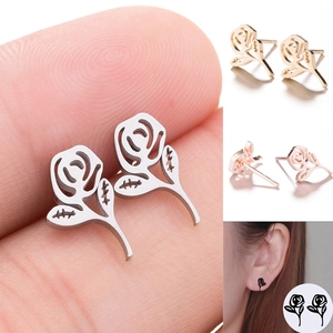 Boucles d oreilles fleurs roses minimalistes en acier inoxydable argent or et noir