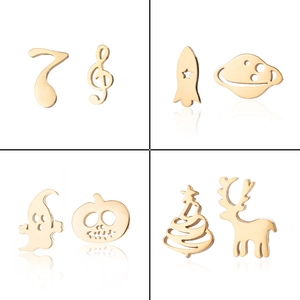 Halloween ghost and pumpkin gold earrings set with Christmas tree and space motifs