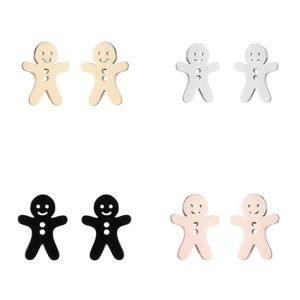 Orecchini a perno omino di pan di zenzero in acciaio oro, argento, nero e oro rosa