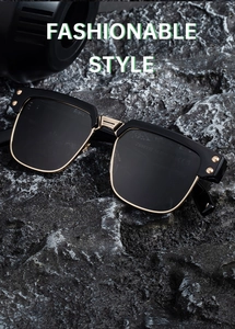 Detail view of half-rim sunglasses with metal engraving, model ZS98332 and CE marking